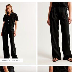 Abercrombie Black XS A&F Sloane Tailored Linen-Blend Pant